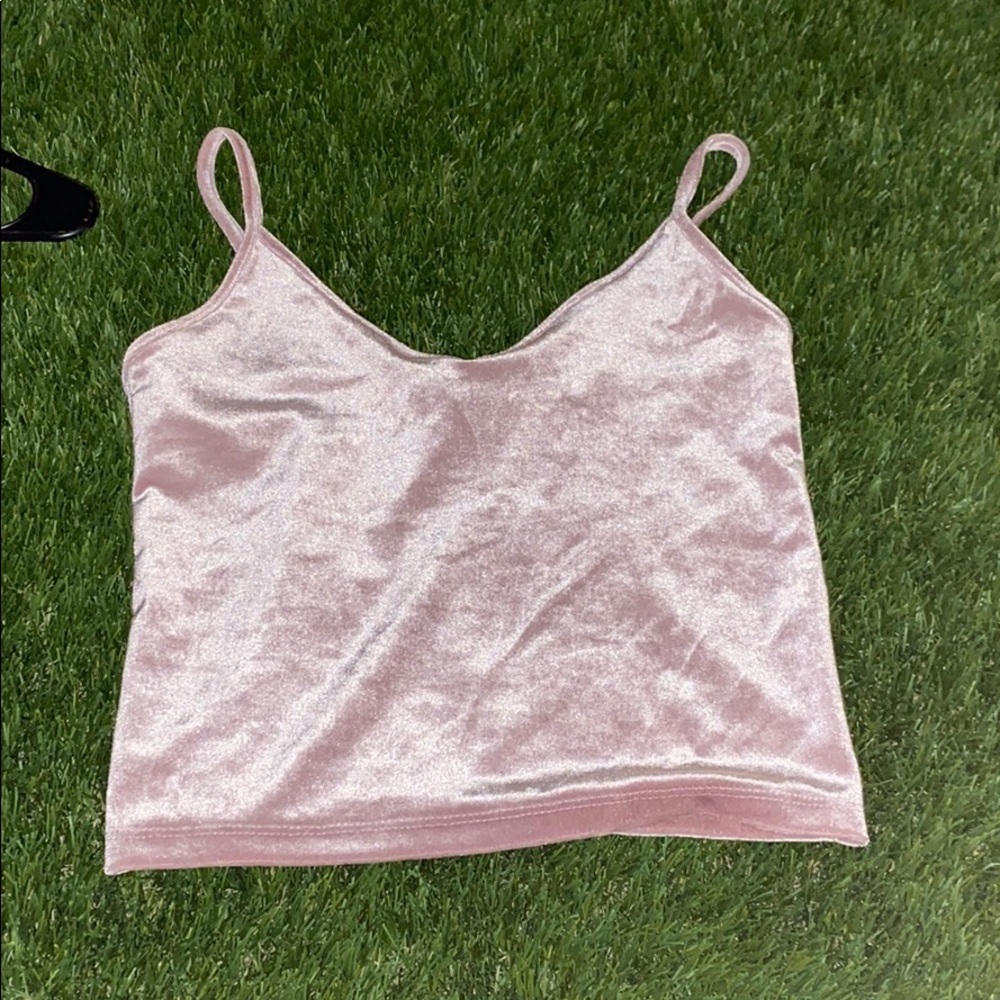 Shiny pink tank top.